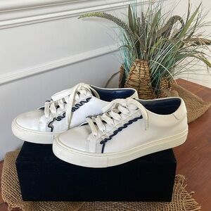 Tory Burch Ruffle Women’s 7.5 White Leather Lace Casual Sport Sneakers Shoes
